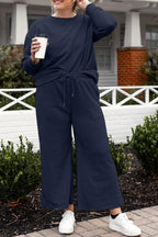 Double Take Full Size Textured Long Sleeve Top and Drawstring Pants Set - LoveNest Treasures