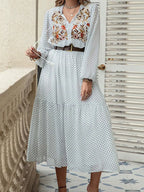 Plus Size Printed Tie Neck Long Sleeve Midi Dress - LoveNest Treasures