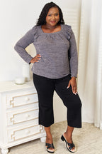 Double Take Square Neck Ruffle Shoulder Long Sleeve T-Shirt - LoveNest Treasures