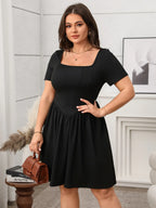 Plus Size Square Neck Short Sleeve Mini Dress - LoveNest Treasures