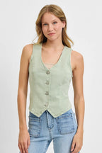 RISEN Full Size V Neck Button Down Vest Plus Size - LoveNest Treasures