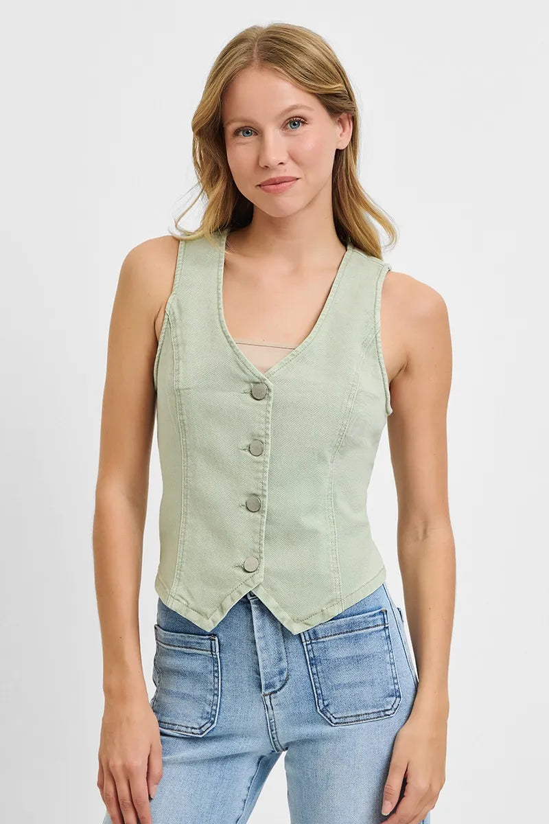 RISEN Full Size V Neck Button Down Vest Plus Size - LoveNest Treasures