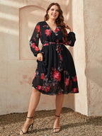Honey Plus Size Floral Surplice Neck Tie Waist Dress - LoveNest Treasures