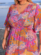 Plus Size Printed V-Neck Half Sleeve Maxi Dress - LoveNest Treasures