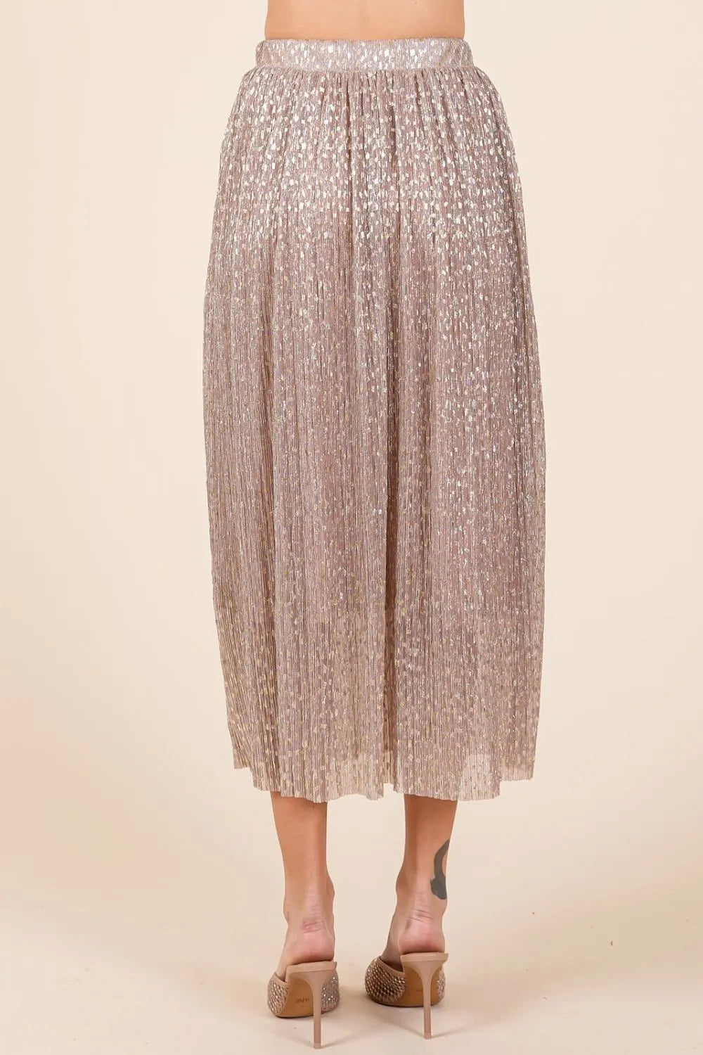 Mittoshop Metallic Glitter Speckle Print Elastic Midi Skirt - LoveNest Treasures