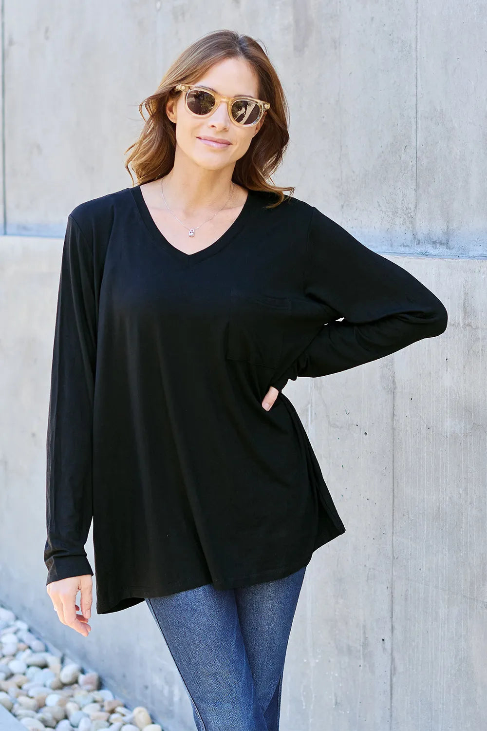 Basic Bae Full Size V-Neck Long Sleeve Top - LoveNest Treasures