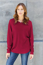 Double Take Full Size Round Neck Long Sleeve T-Shirt - LoveNest Treasures