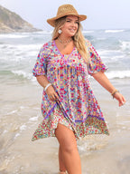 Plus Size Lace Detail Printed Half Sleeve Dress - LoveNest Treasures