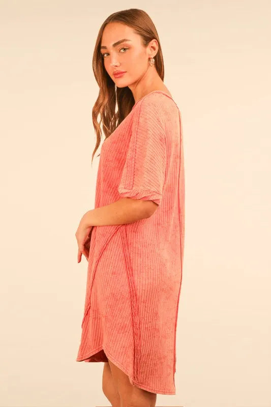 PerFee Plus Size Mineral Washed Ribbed Knit Mini Dress - LoveNest Treasures