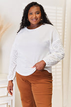 Shiny Eyelet Dropped Shoulder Round Neck Blouse - LoveNest Treasures