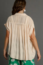 Umgee Full Size Textured Button Down Short Sleeve Shirt Plus Size - LoveNest Treasures