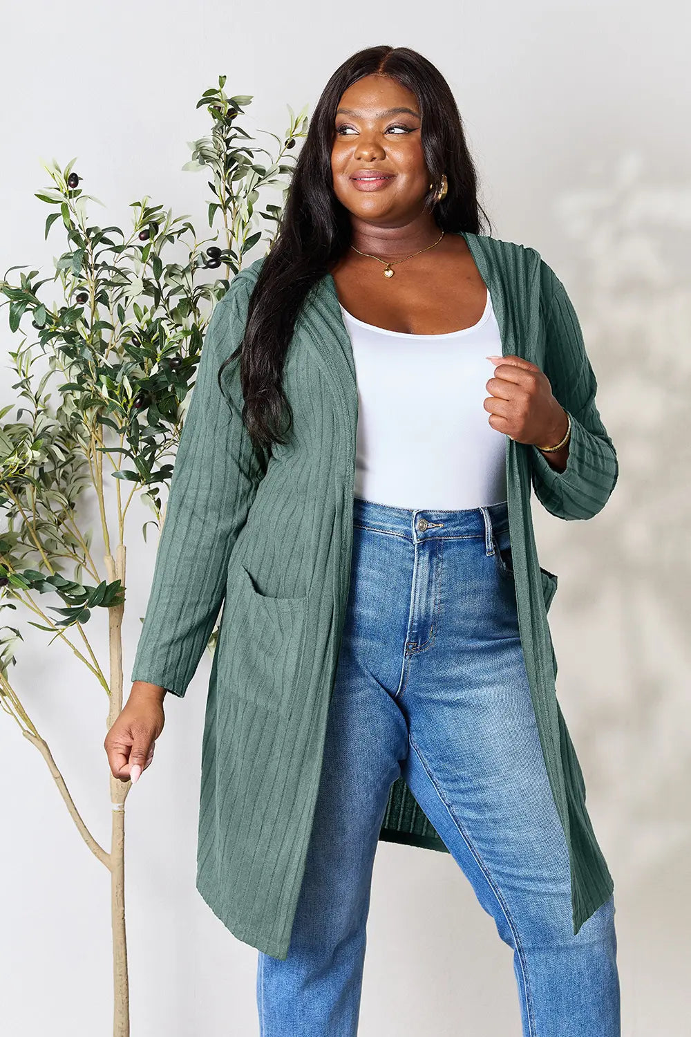 Basic Bae Full Size Hooded Sweater Cardigan - LoveNest Treasures