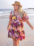 Plus Size Printed Round Neck Short Sleeve Dress - LoveNest Treasures