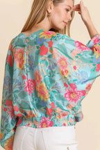 Umgee USA Full Size Floral Print Smocked Back Hem V-Neck Blouse Plus Size - LoveNest Treasures