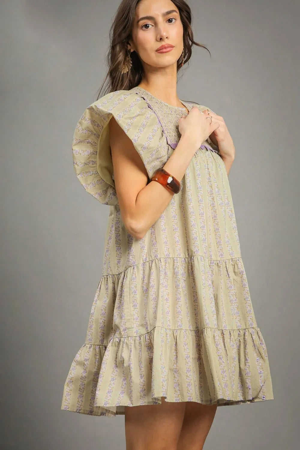 Umgee Floral Ruffled Cap Sleeve Tiered Mini Dress - LoveNest Treasures