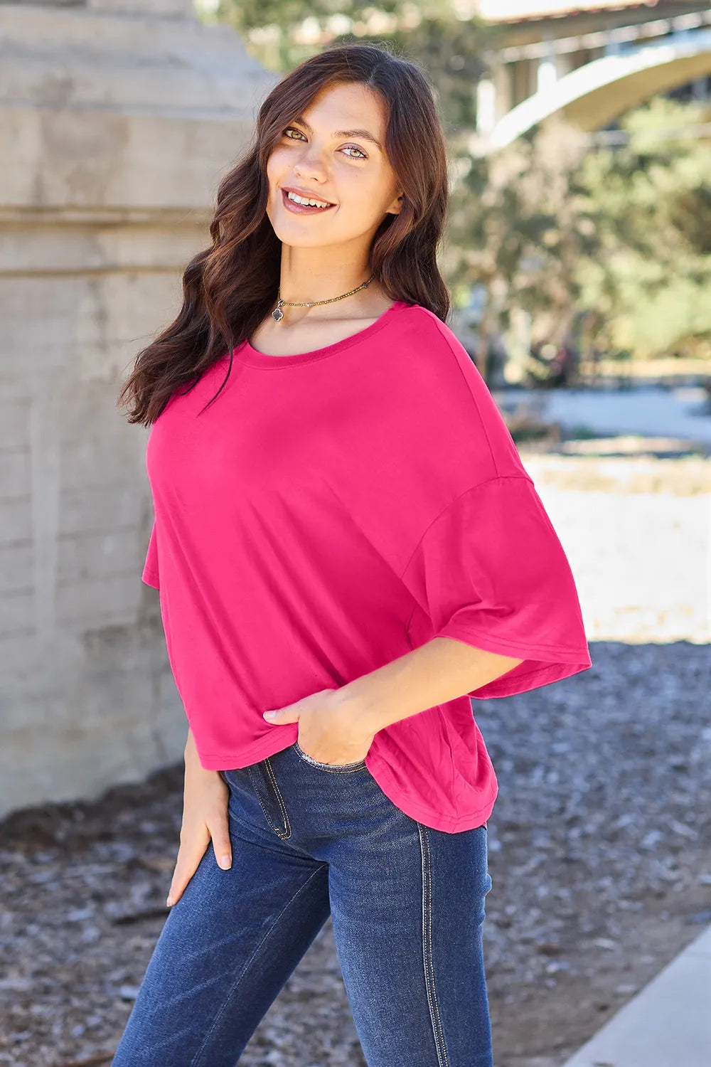 Basic Bae Full Size Round Neck Drop Shoulder T-Shirt - LoveNest Treasures