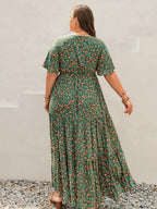 Plus Size Printed Short Sleeve Tiered Maxi Dress - LoveNest Treasures