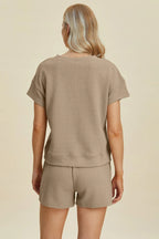 Double Take Full Size Texture Short Sleeve Top and Shorts Set - LoveNest Treasures