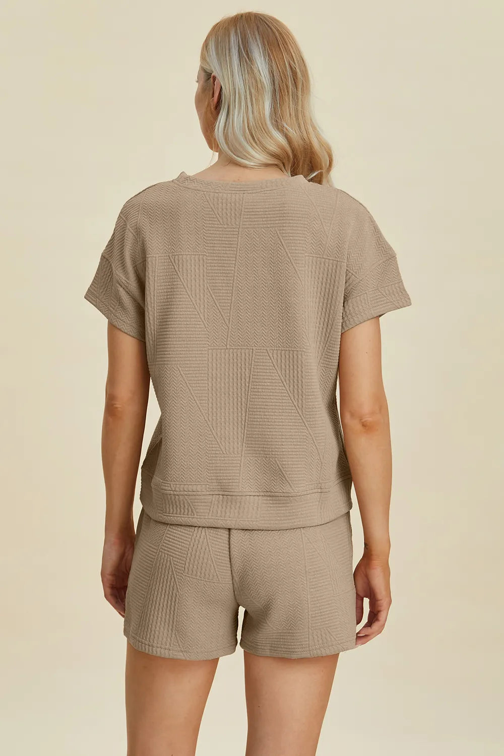 Double Take Full Size Texture Short Sleeve Top and Shorts Set - LoveNest Treasures