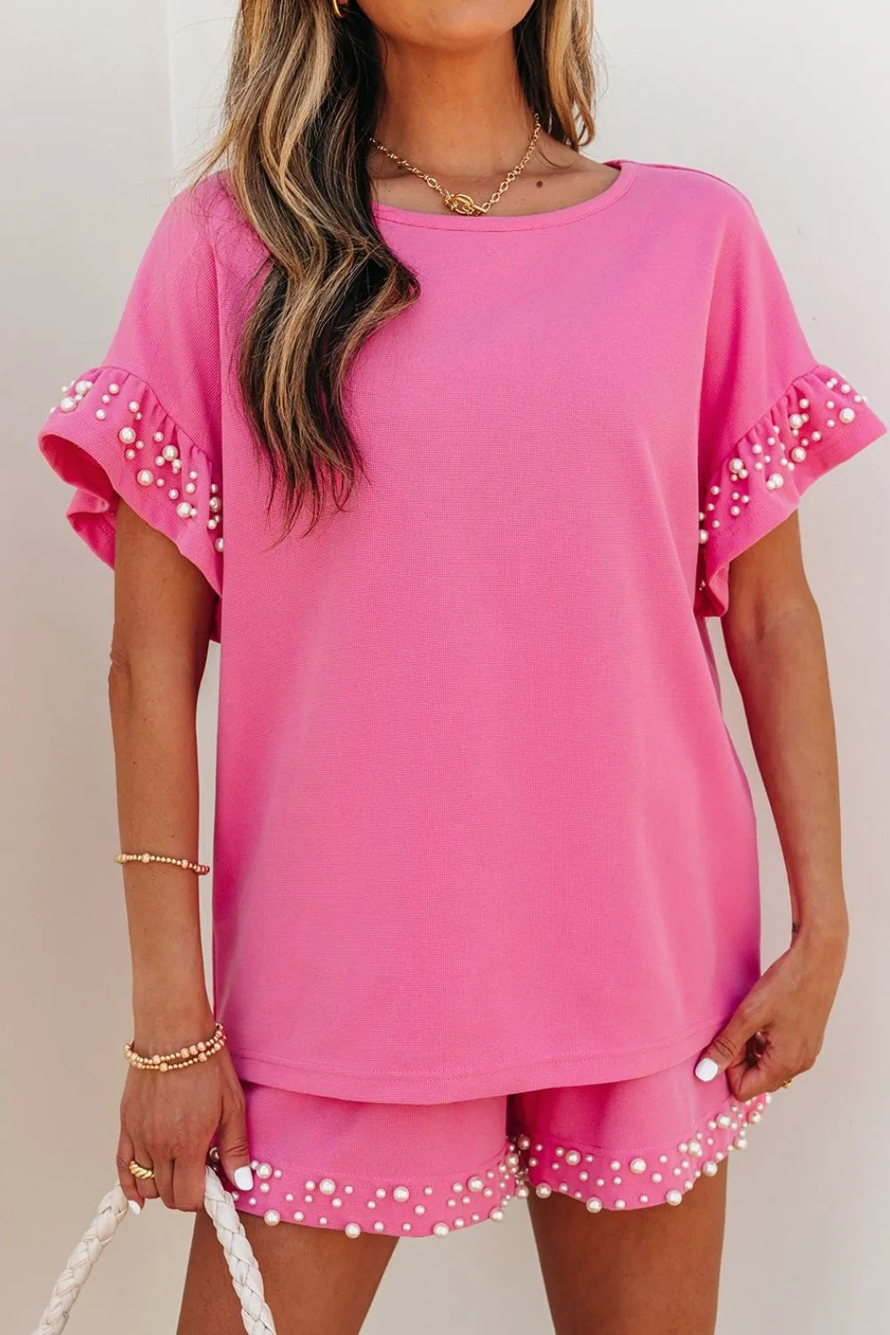 Pearl Embellished Top and Shorts Set - LoveNest Treasures