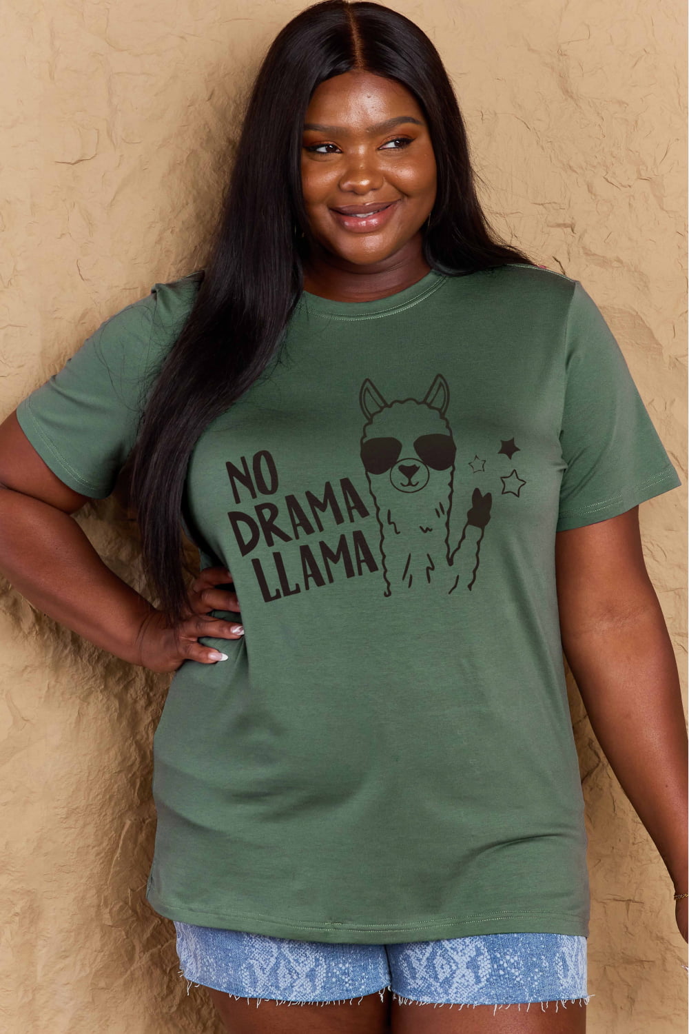 Simply Love Full Size NO DRAMA LLAMA Graphic Cotton Tee - LoveNest Treasures