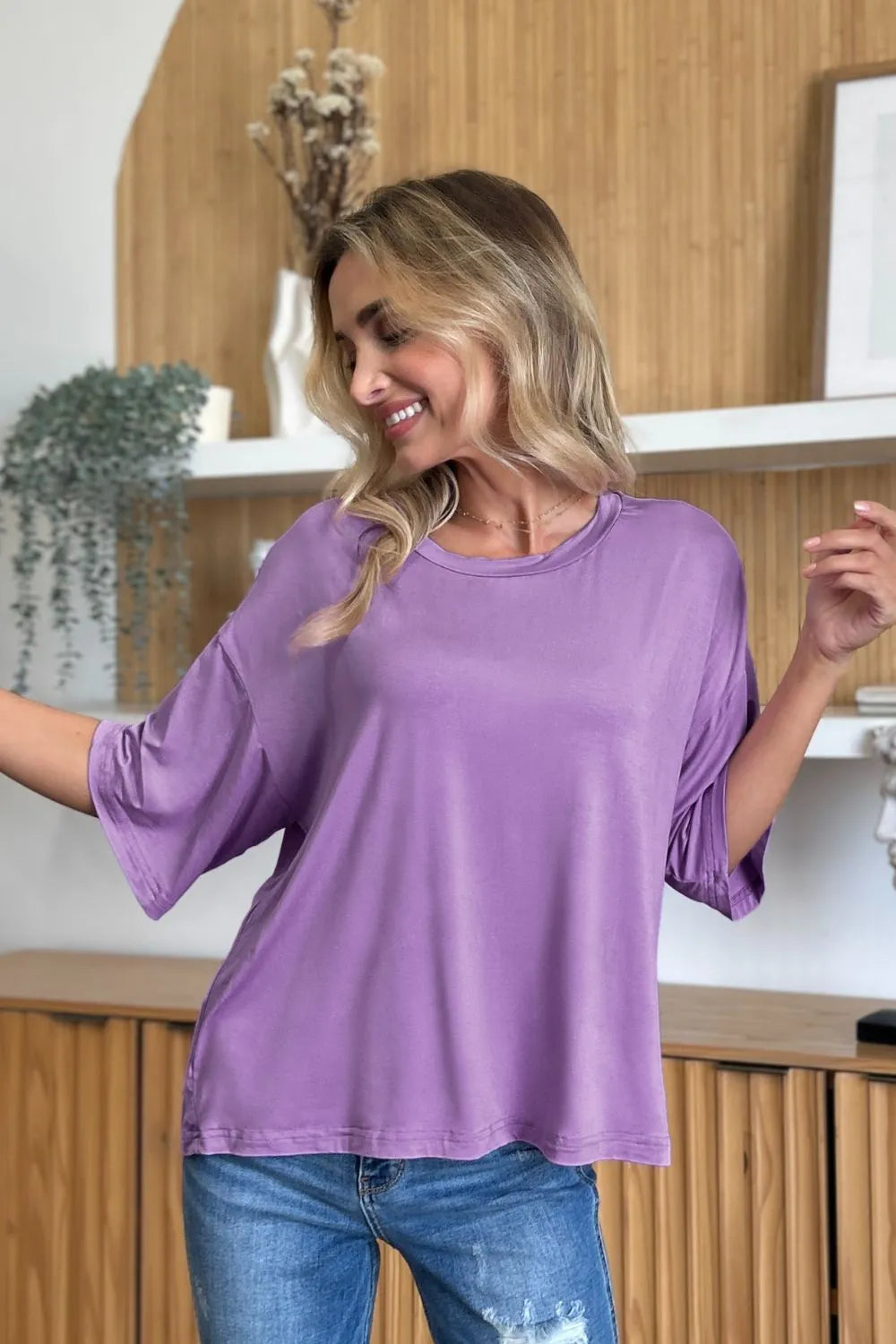 Basic Bae Bamboo Full Size Round Neck Drop Shoulder T-Shirt - LoveNest Treasures