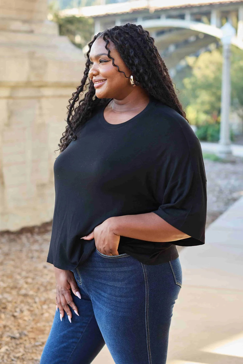 Basic Bae Full Size Round Neck Drop Shoulder T-Shirt - LoveNest Treasures