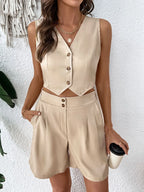 V-Neck Vest and Shorts Set - LoveNest Treasures