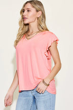 Basic Bae Full Size Bamboo Notched Ruffled Short Sleeve T-Shirt - LoveNest Treasures