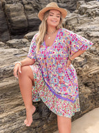 Plus Size Lace Detail Printed Half Sleeve Dress - LoveNest Treasures