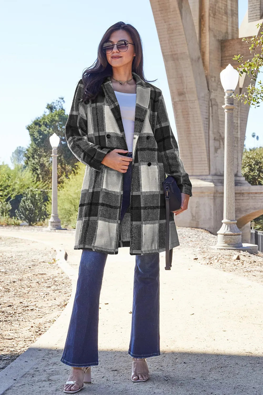 Double Take Full Size Plaid Button Up Lapel Collar Coat - LoveNest Treasures