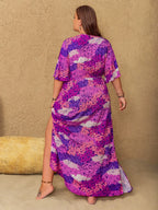 Plus Size Slit Printed Half Sleeve Maxi Dress - LoveNest Treasures
