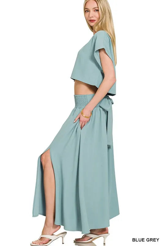 Zenana Heavy Woven Span Crop Tee & Skirt Set - LoveNest Treasures
