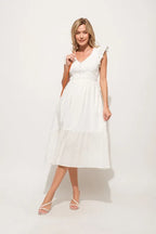 And The Why Ruffle Sleeve Front Smocked Tiered Midi Dress - LoveNest Treasures