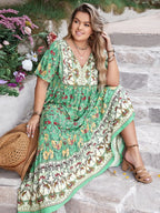 Plus Size Floral Tie Neck Flutter Sleeve Maxi Dress - LoveNest Treasures
