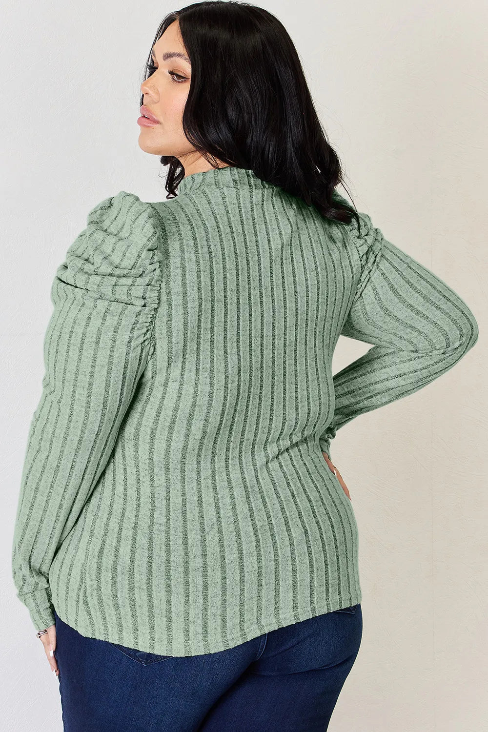Basic Bae Full Size Ribbed Mock Neck Puff Sleeve T-Shirt - LoveNest Treasures
