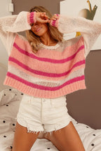 BiBi Hollow Out Yoke Detail Striped Sweater - LoveNest Treasures