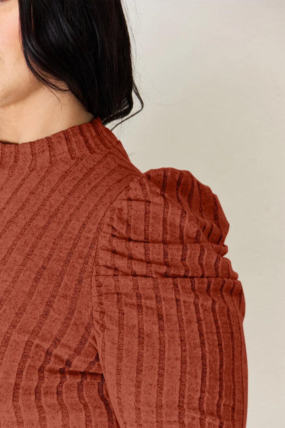 Basic Bae Full Size Ribbed Mock Neck Puff Sleeve T-Shirt - LoveNest Treasures