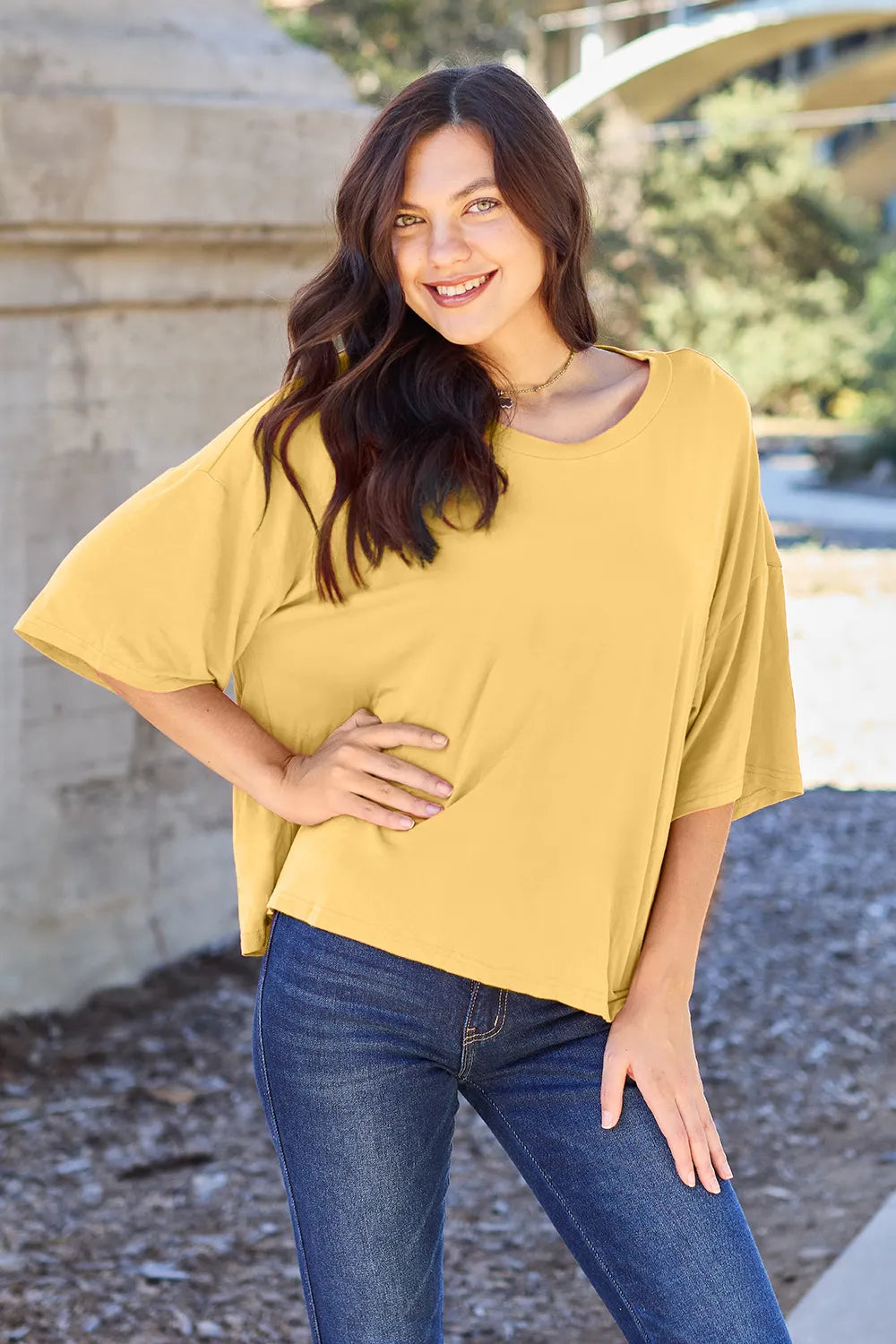 Basic Bae Bamboo Full Size Round Neck Drop Shoulder T-Shirt - LoveNest Treasures
