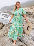 Plus Size Printed Notched Short Sleeve Maxi Dress - LoveNest Treasures