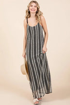 GeeGee Plus Size Striped Scoop Neck Beaded Strap Maxi Cami Dress - LoveNest Treasures