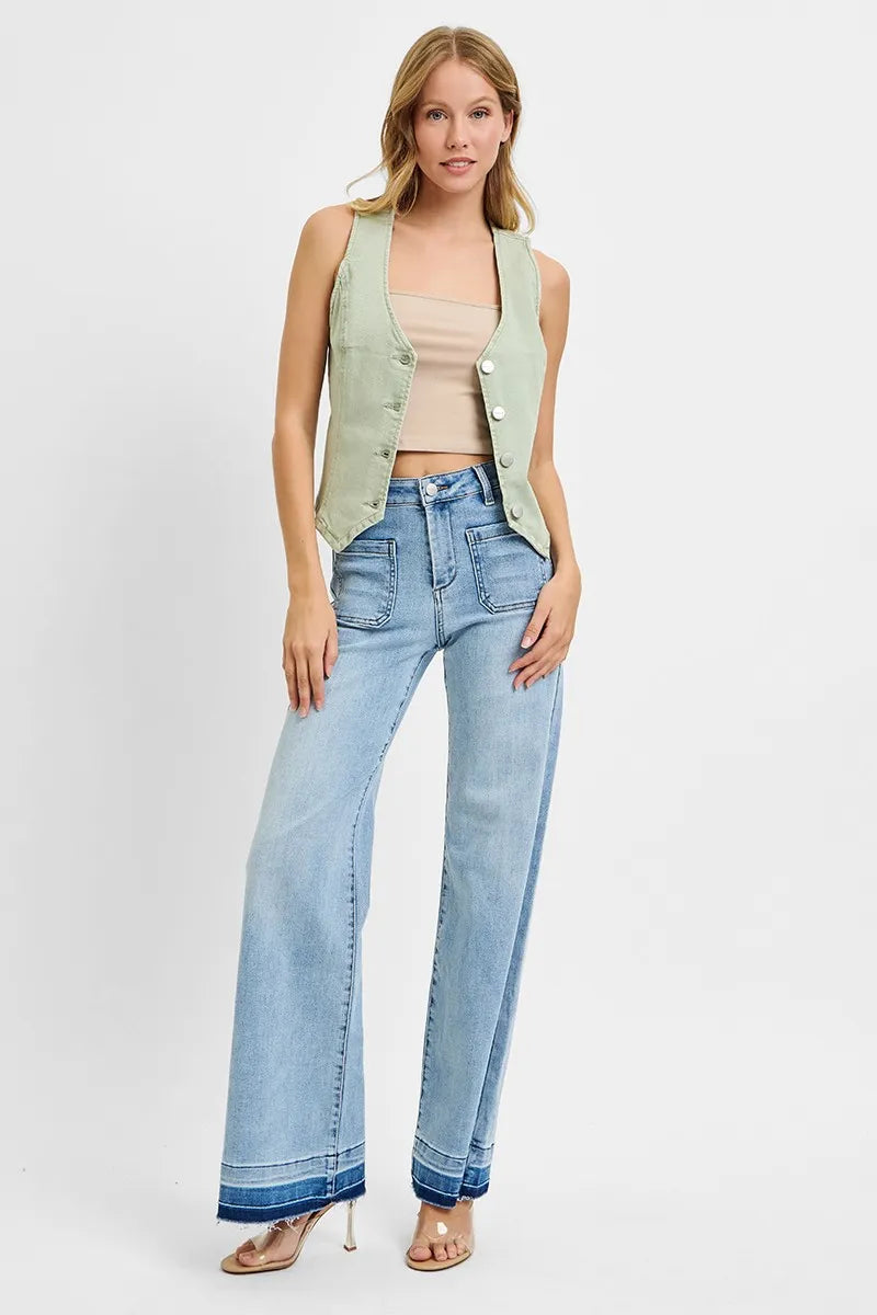 RISEN Full Size V Neck Button Down Vest Plus Size - LoveNest Treasures