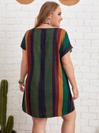 Plus Size Striped Short Sleeve Mini Dress - LoveNest Treasures