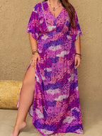 Plus Size Slit Printed Half Sleeve Maxi Dress - LoveNest Treasures