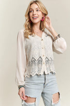 ADORA Button Down Embroidered Blouse - LoveNest Treasures