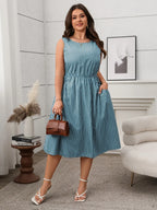 Plus Size Striped Round Neck Sleeveless Dress - LoveNest Treasures
