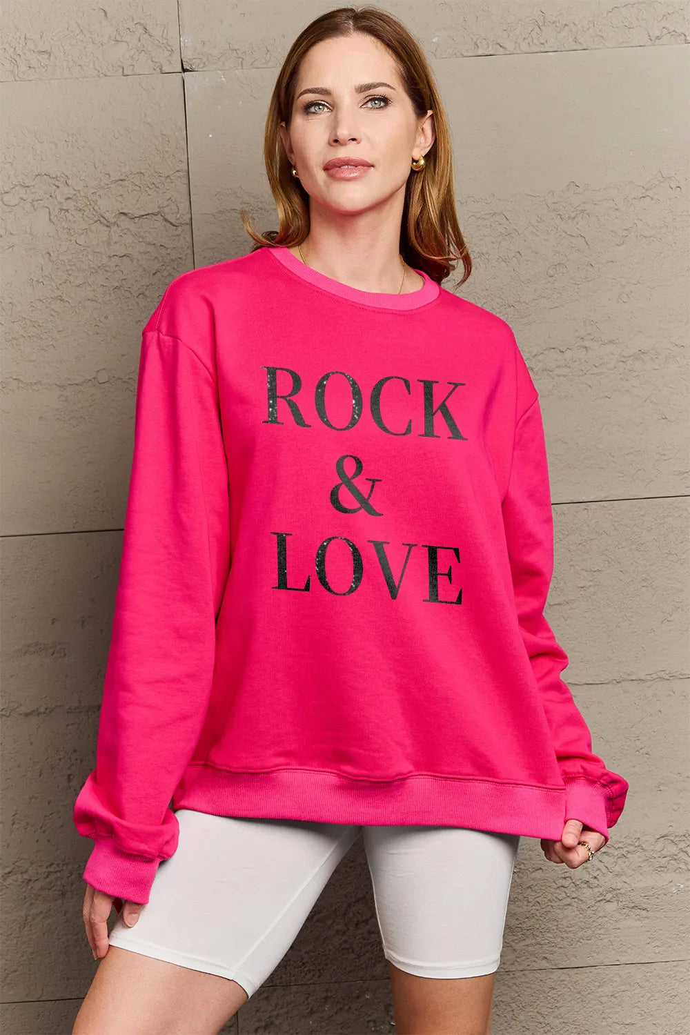 Simply Love Full Size ROCK ＆ LOVE Round Neck Sweatshirt - LoveNest Treasures