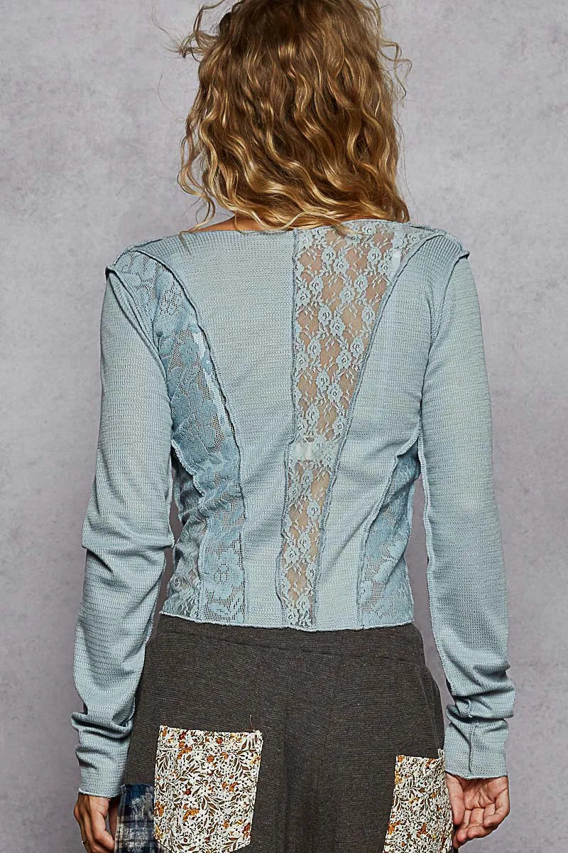 POL Lace Patchwork Long Sleeve T-Shirt - LoveNest Treasures