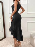 Ruffle Hem V-Neck Bodycon Dress - LoveNest Treasures