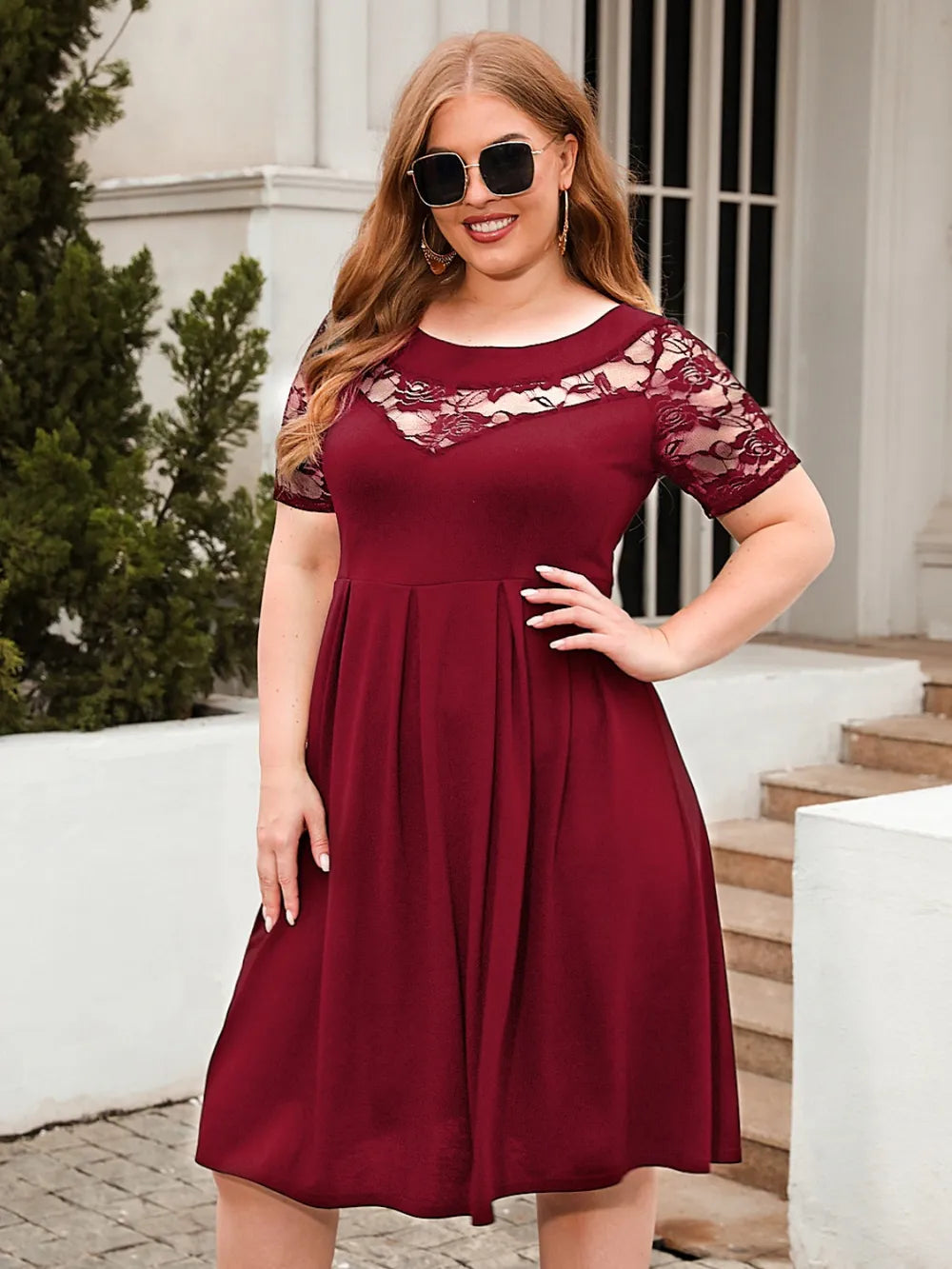 Plus Size Ruched Round Neck Short Sleeve Dress - LoveNest Treasures